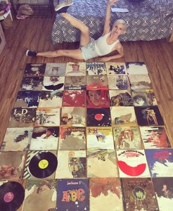 Ruined vinyl collection laid out on the now dry floor